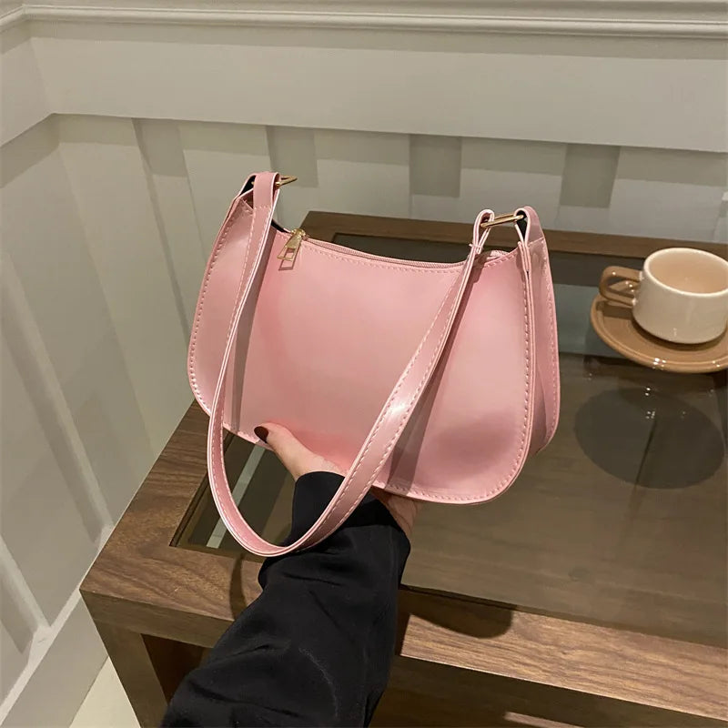 Women's Patent PU Leather Shoulder Bag - Korean Style Hobo Zipper Handbag for Everyday Commuting