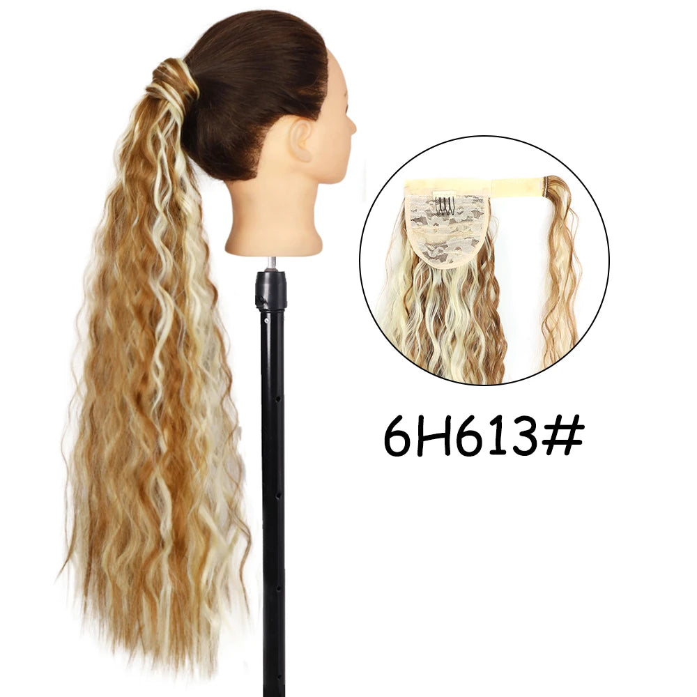 34-Inch (86 cm) Clip-In Synthetic Ponytail Hair Extension — Blonde Wrap-Around Long Straight Hairpiece