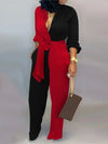Women's Letter Print Long Sleeve Jumpsuit - Button-Front High-Waist One-Piece Overalls for Office & Streetwear