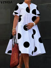 Plus Size 5XL Women's Bohemian Polka Dot Maxi V-Neck Beach Party Sundress