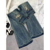 Retro Low-Rise Embroidered Wide-Leg Bell Bottom Jeans for Women – Casual Vintage Slim Fit