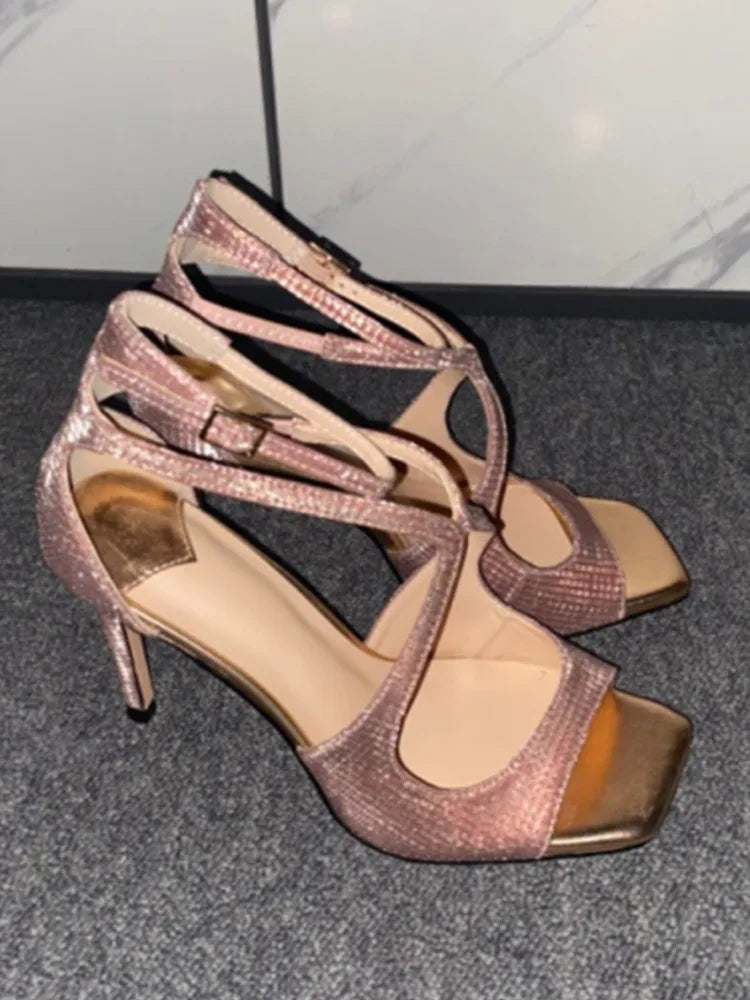 Women's Summer High Heel Open-Toe Sandals – Thin Heels Party Dance Shoes, EU 34–48 (8cm+ Heel)