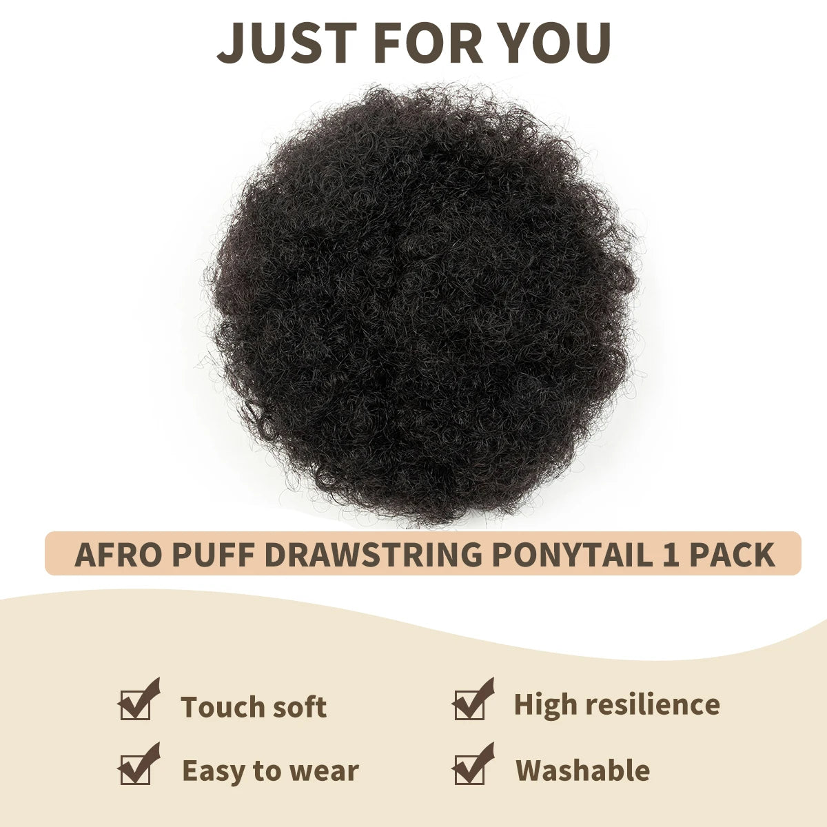Kinky Curly Remy Human Hair Ponytail Afro Puff Drawstring Clip-In High Bun Updo Extension for Black Women