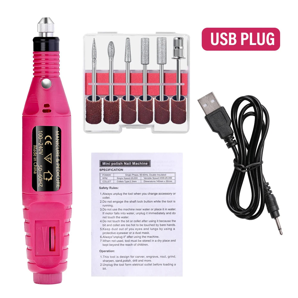 Electric Nail Drill Kit - Portable Professional Manicure & Pedicure Nail Sander, 20,000 RPM, 6 Bits & 6 Sand Bands