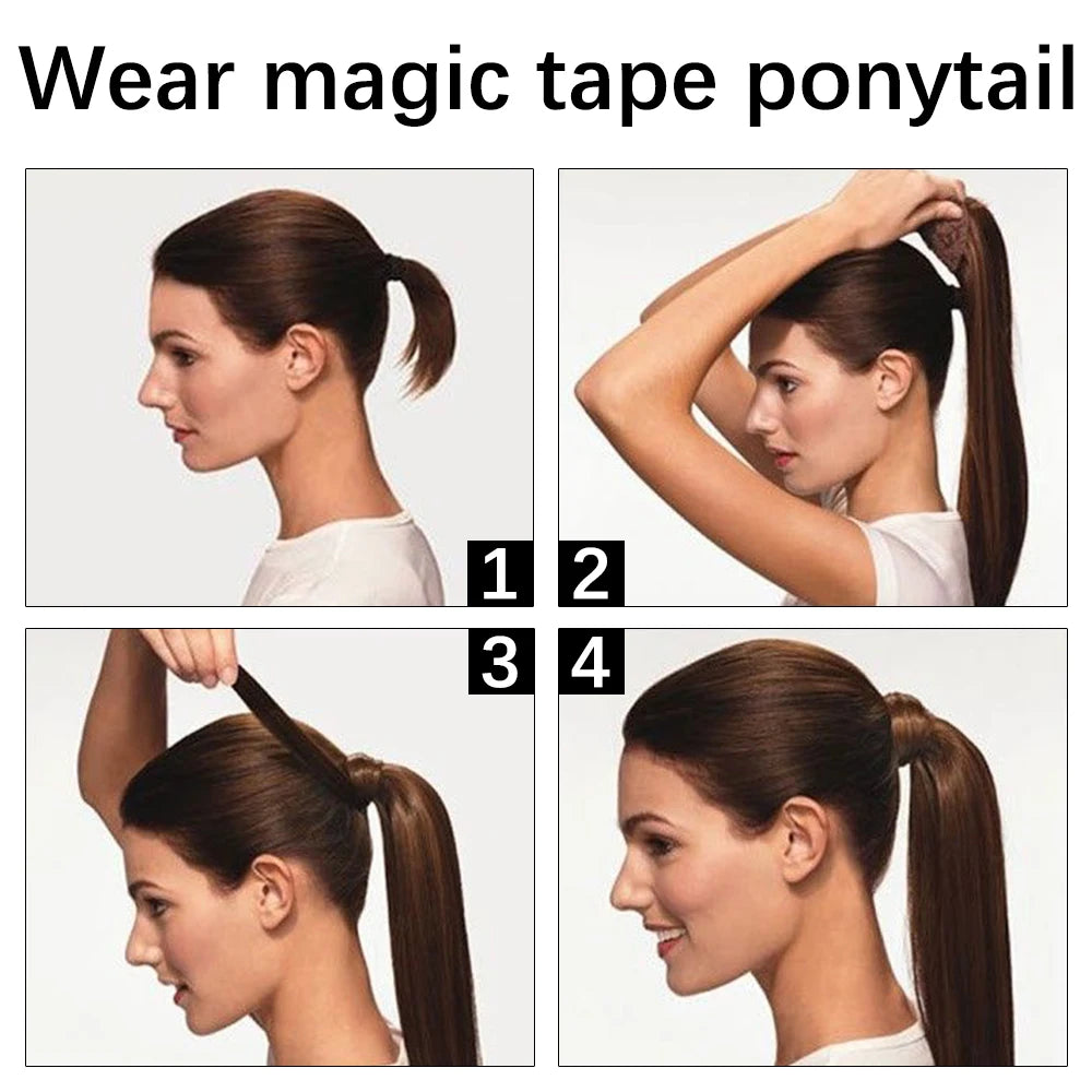 Wrap-Around Clip-In Ponytail Hair Extension 22-34 in (56-86 cm) Long Straight Heat-Resistant Synthetic Blonde Brown