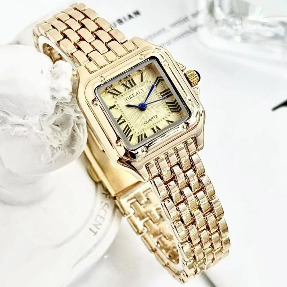 Women's Square Rhinestone Quartz Watch Luxury Alloy Bracelet 27mm Dial