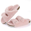 Fur Lined Suede Clogs Fuzzy Cork Footbed Slip-On Mules Antiskid Winter Slippers for Women