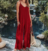 Women's Backless Jumpsuit with Threaded Back – Solid Flare-Leg Mid-Waist Summer Beach Style (Polyester/Spandex)