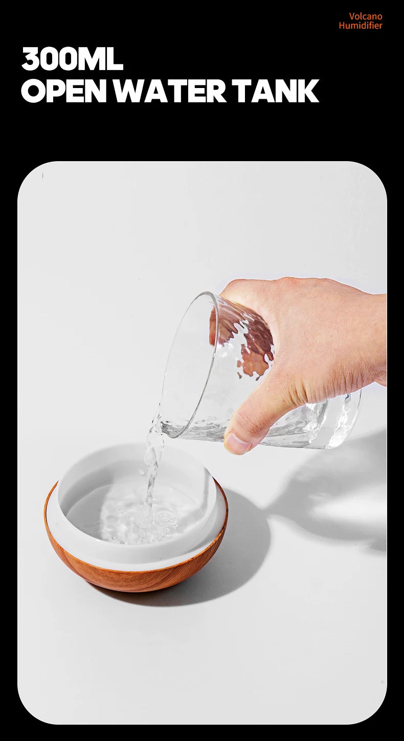 300ml USB Ultrasonic Volcano Air Humidifier Desktop Diffuser with 7-Color Night Light