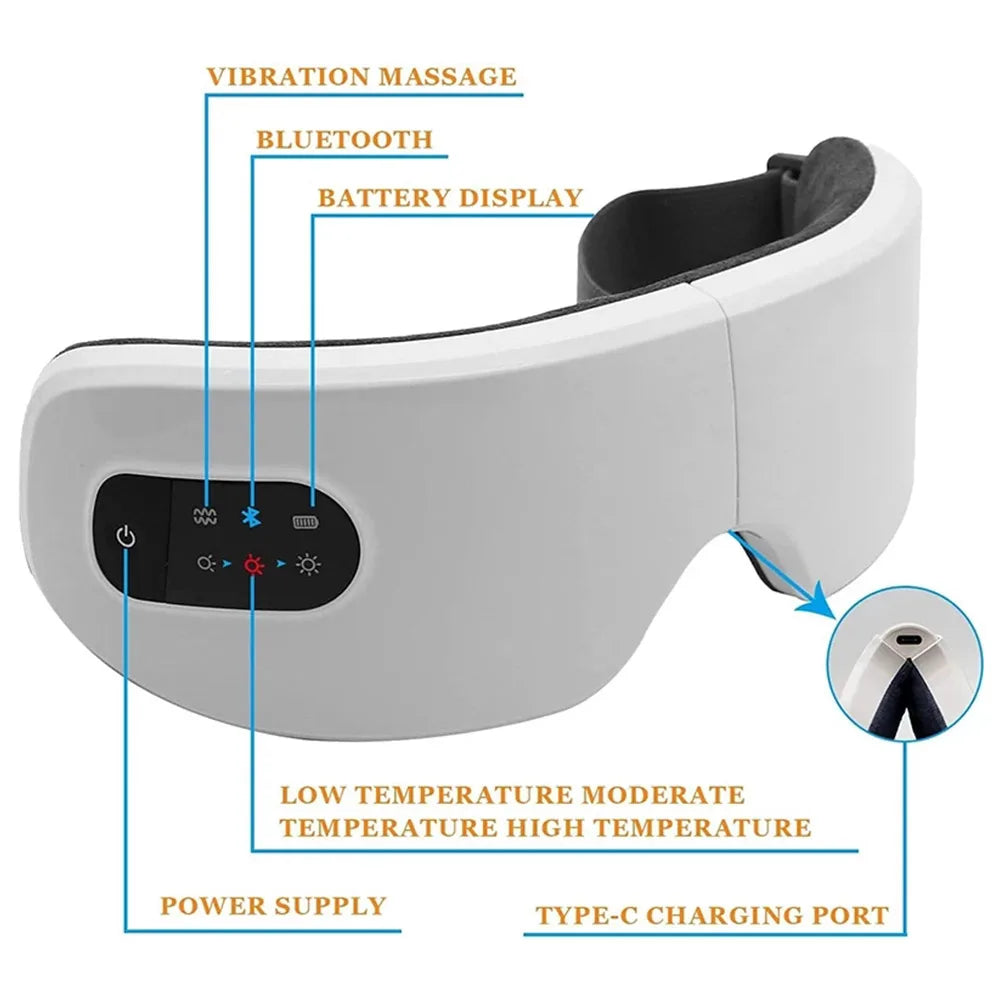 Smart Electric Eye Massager – Air Pressure & Vibration, Hot Compress, Bluetooth Music, Foldable USB Rechargeable