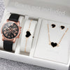 5/6-Piece Women's Quartz Leather Strap Watch Set with Heart Rhinestone Charm - Analog Fashion Wristwatches (Box Not Included)