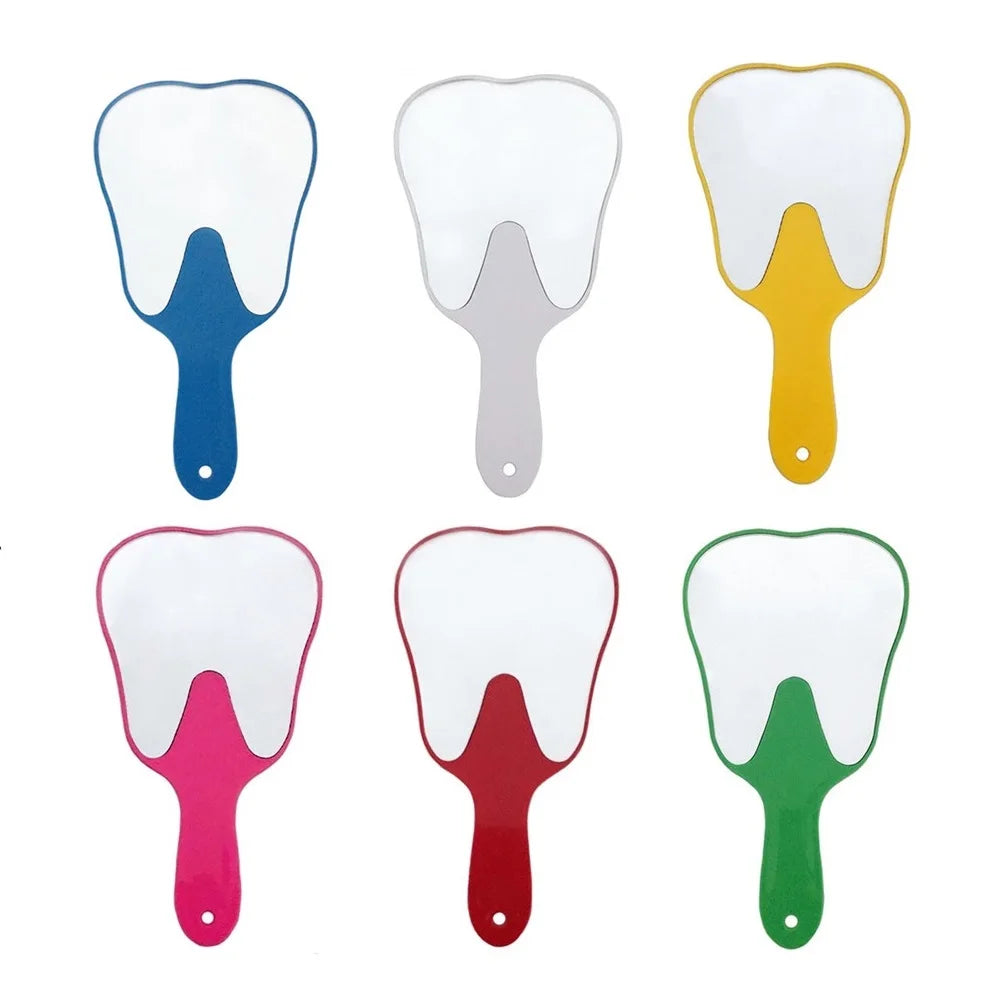 Unbreakable PVC Tooth-Shaped Hand Mirror with Handle - Dental Exam & Makeup Mirror, 24.5 x 13.5 cm (9.6 x 5.3 in) - Assorted Colors