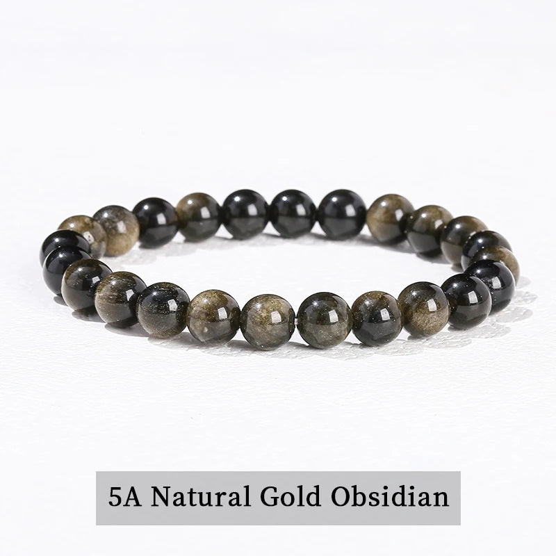 Natural Stone Beaded Bracelet 6/8/10mm — Obsidian Fluorite Quartz Jasper Stretch Yoga Bracelet for Women & Men