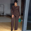 Women's Swing Collar Ruched Jumpsuit Long Sleeve Asymmetric Hem High-Waist Office Romper