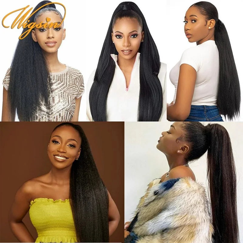 WIGSIN 22-Inch (56 cm) Synthetic Yaki Straight Puff Ponytail Clip-In Drawstring Hair Extension for Women