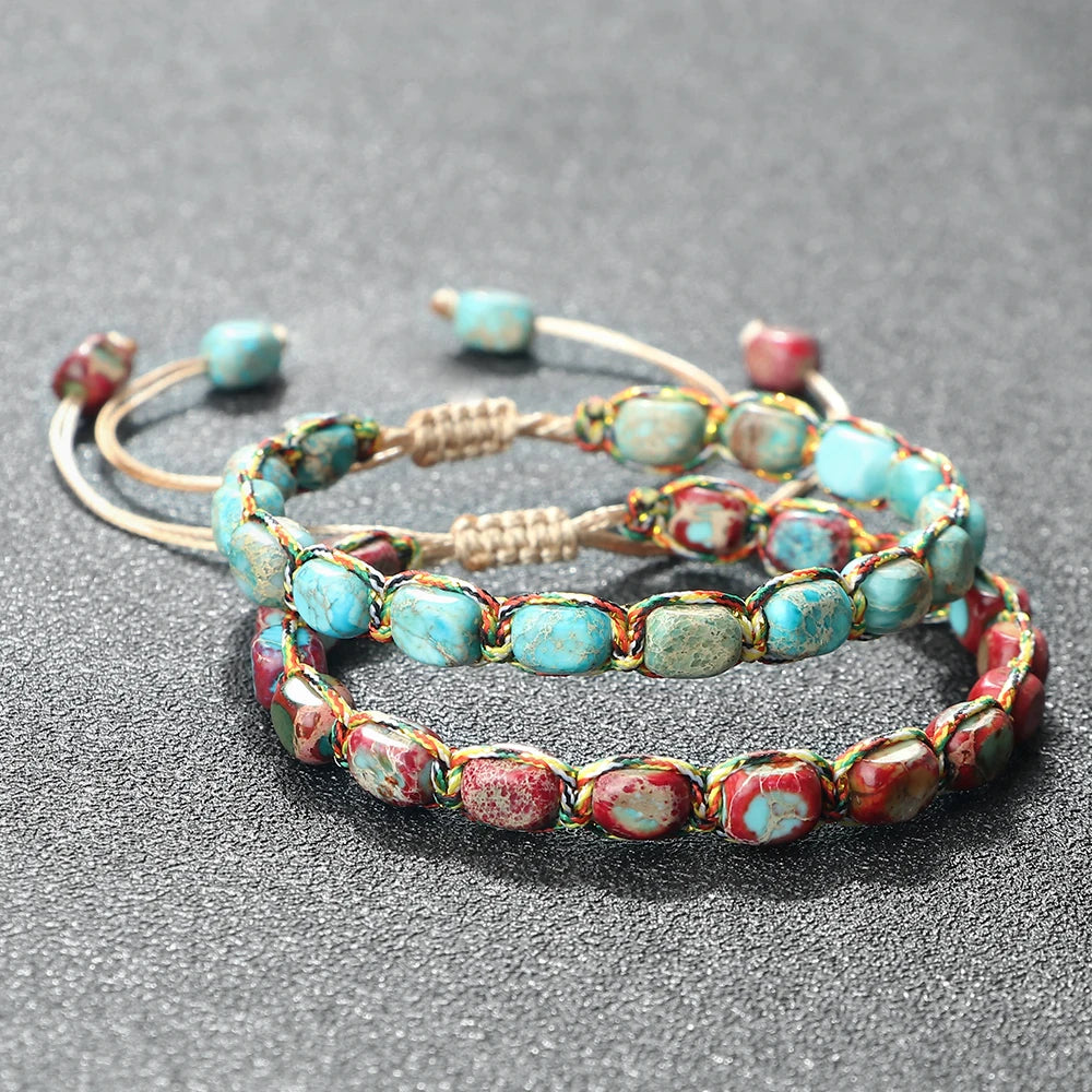 Handmade Bohemian Natural Stone Beaded Bracelet Braided Adjustable Friendship Vintage Strand