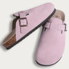 Fur Lined Suede Clogs Fuzzy Cork Footbed Slip-On Mules Antiskid Winter Slippers for Women