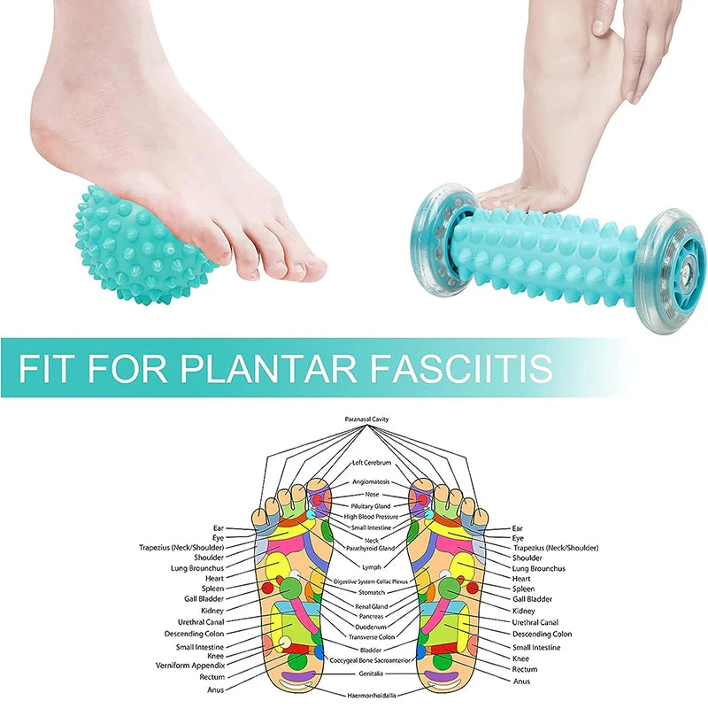 Foot Massage Roller and Spiky Massage Ball Set for Plantar Fasciitis Relief, Deep Tissue Acupressure for Feet Legs and Back
