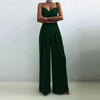 ELSVIOS Women's High-Waist Wide-Leg Ankle-Length Jumpsuit with Hollow-Out Tatting Detail - Polyester Streetwear