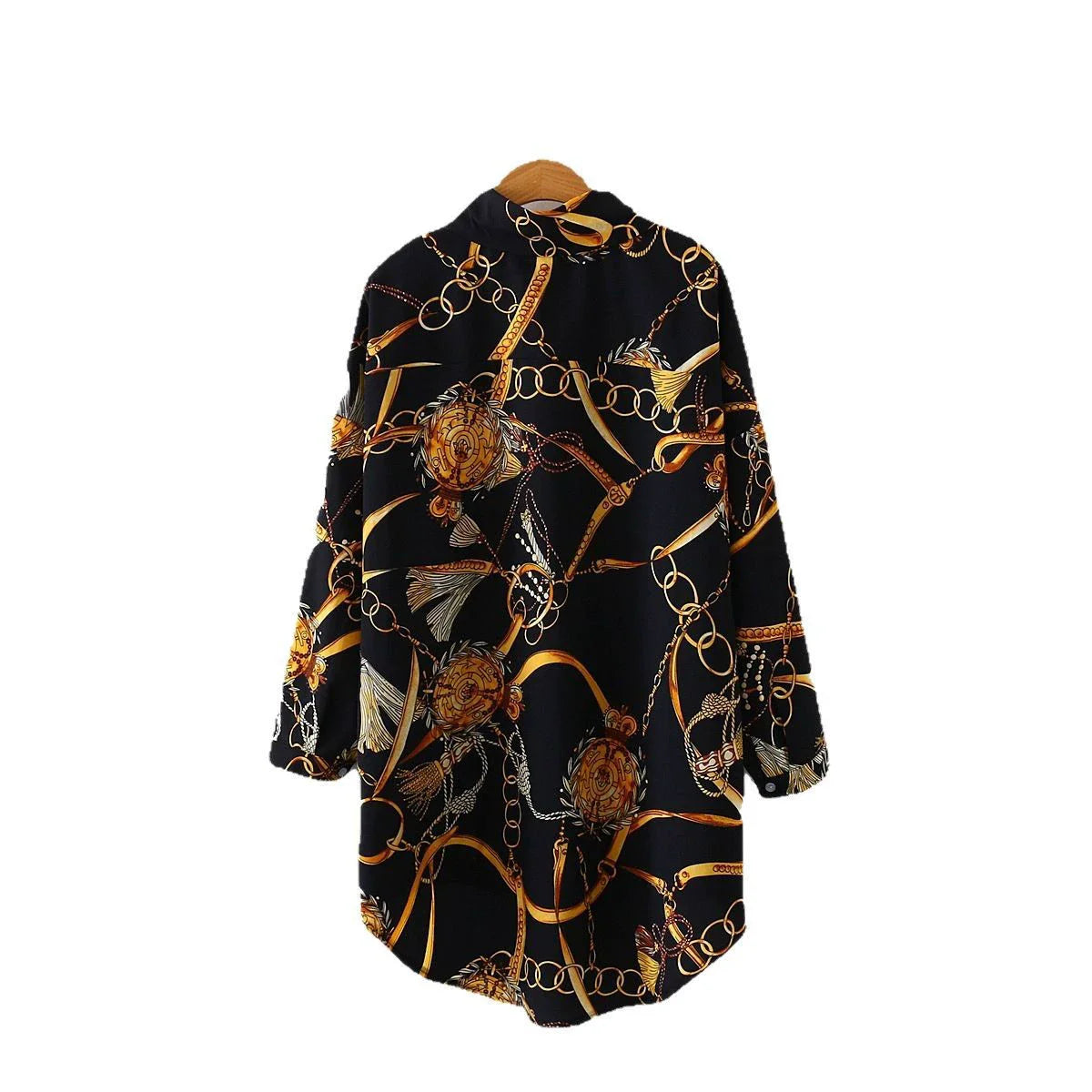 Vintage Button Front Jacquard Chiffon Long Cardigan Blouse - Loose Plus Size Top