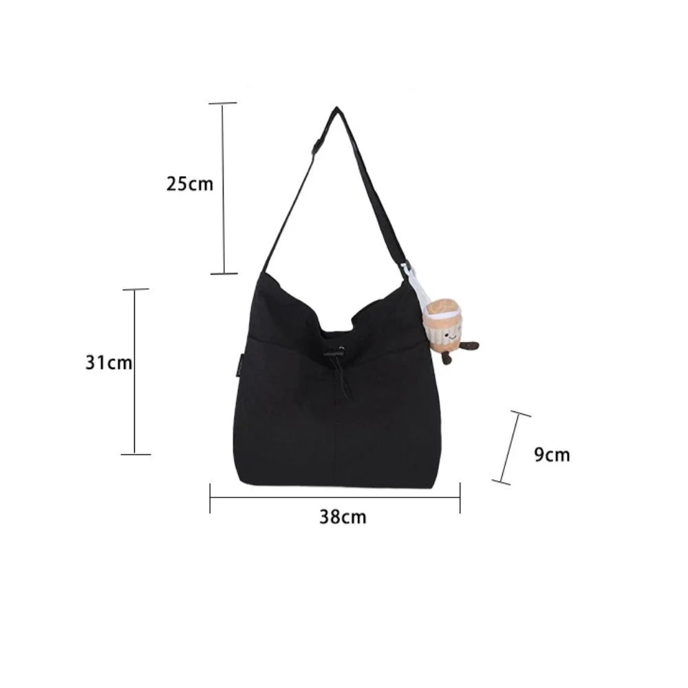 Women's Waterproof Nylon Drawstring Tote Bag – Large Bucket Crossbody Shoulder Bag 38×31×9 cm (14.96×12.20×3.54 in)