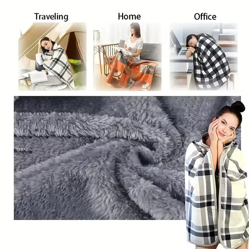 Women's Flannel Wearable Shawl Blanket – Cozy Shoulder Throw for Office, Travel & Home