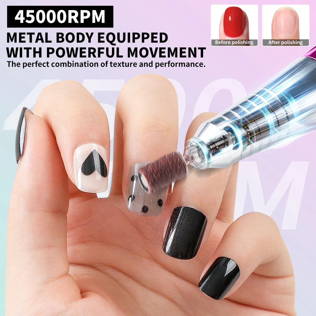 45,000 RPM Electric Nail Drill Kit — Professional Manicure & Pedicure Nail File Set with 11 Bits, Low Noise LCD, USB