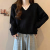 Women's Knitted V-Neck Pullover Sweater - Slimming Faux Two-Piece with Drawstring, Long Sleeve Autumn/Winter Casual