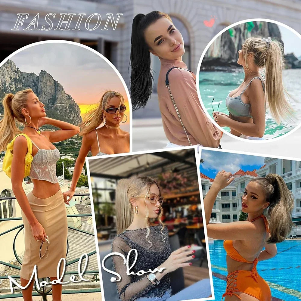 AZQUEEN 18-Inch (45 cm) Clip-In Wavy Ponytail Hair Extension - Heat-Resistant Synthetic, Layered Black/Brown