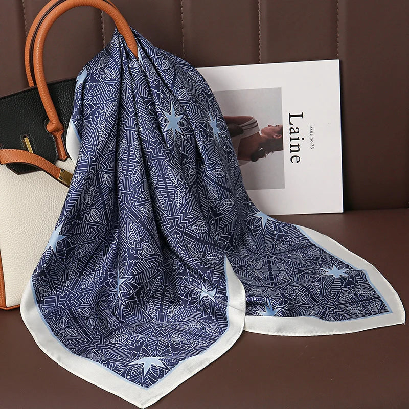 Luxury Satin Square Scarf 70 x 70 cm (27.6 x 27.6 in) – Silk-Feel Polyester Shawl Hijab Neckerchief Hair Ribbon Headband Bandana