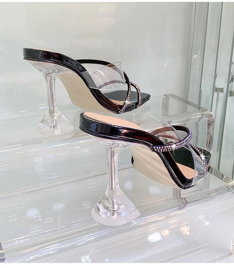 Transparent PVC High Heel Sandals with Crystal Accent – Clear Open Toe, Women Plus Size EU 35–46 (8 cm / 3.15 in Heel)