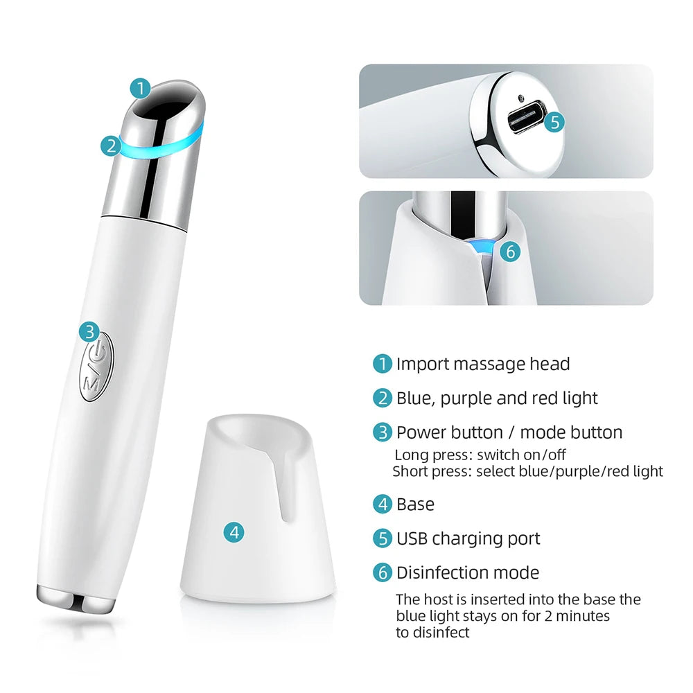 High Frequency Vibration Eye Massager 42°C Heated USB-C Under-Eye Device for Dark Circles, Puffiness & Fine Lines