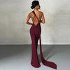 Women's One-Shoulder Backless Ruched Maxi Dress – Adjustable Scarf Loop, Y2K Streetwear Festival Evening Dress