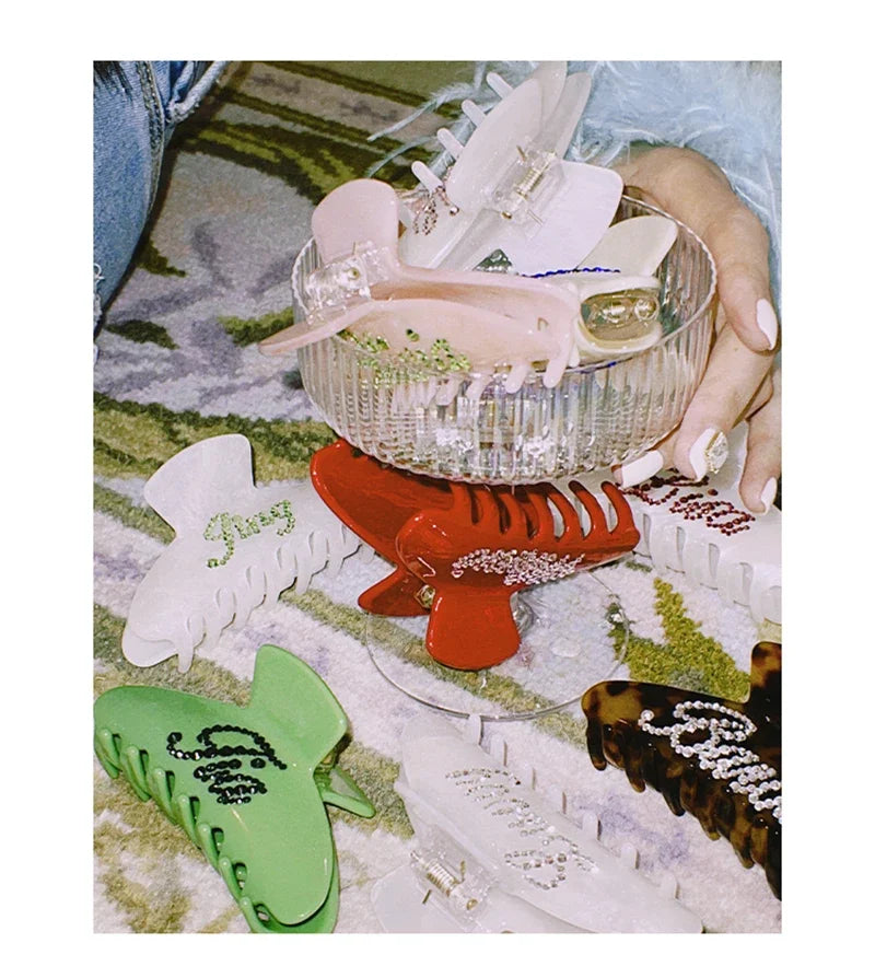 Personalized Letter Hair Clip - Handmade Custom Name Hair Claw Barrette with Rhinestones, 10cm x 4cm (3.94 in x 1.57 in)