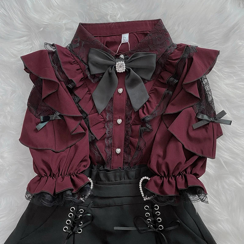 Kawaii Jirai Kei Lolita Y2K Japanese Style Blouse with Peter Pan Collar Long Sleeve Sweet Aesthetic Top for Women