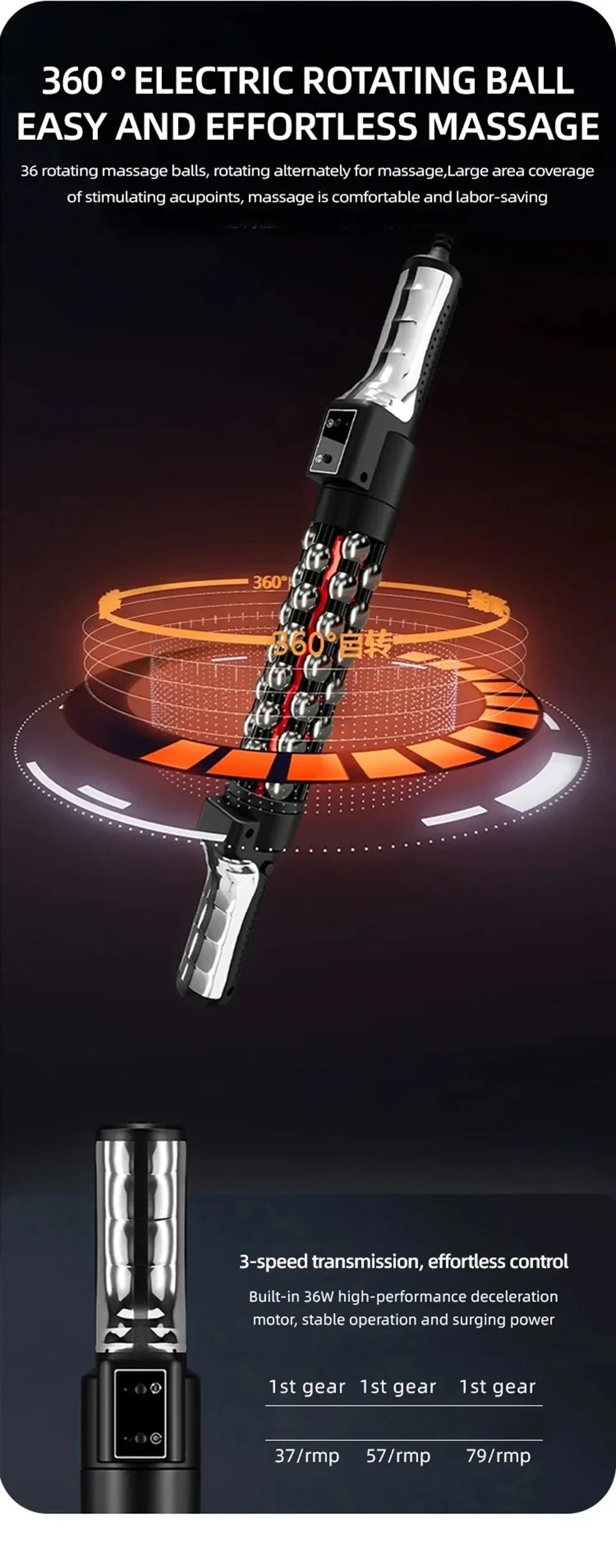 36W Heated Red Light Roll Massager 360° Rotating Inner Ball for Whole Body Anti-Cellulite