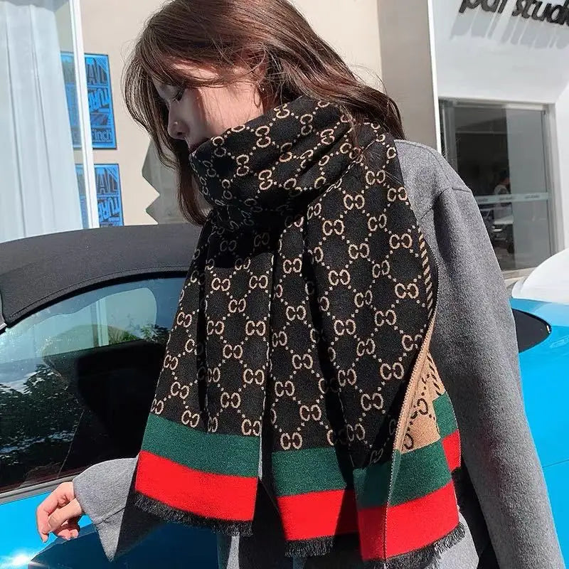 Luxury Two-Sided Cashmere Blend Long Fringe Scarf — Thick Warm Women's Pashmina Shawl Wrap