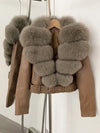 ZMEENNA Women's Faux Leather Moto Jacket with Detachable Faux Fur Collar - Short Warm Winter Coat