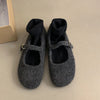 Women's Plush Fleece Mary Jane Ballet Flats — Warm Corduroy Loafers with Buckle, Rubber Sole