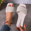 Women's Pearl and Rhinestone Flat Gladiator Sandals, Artificial Leather Casual Slides