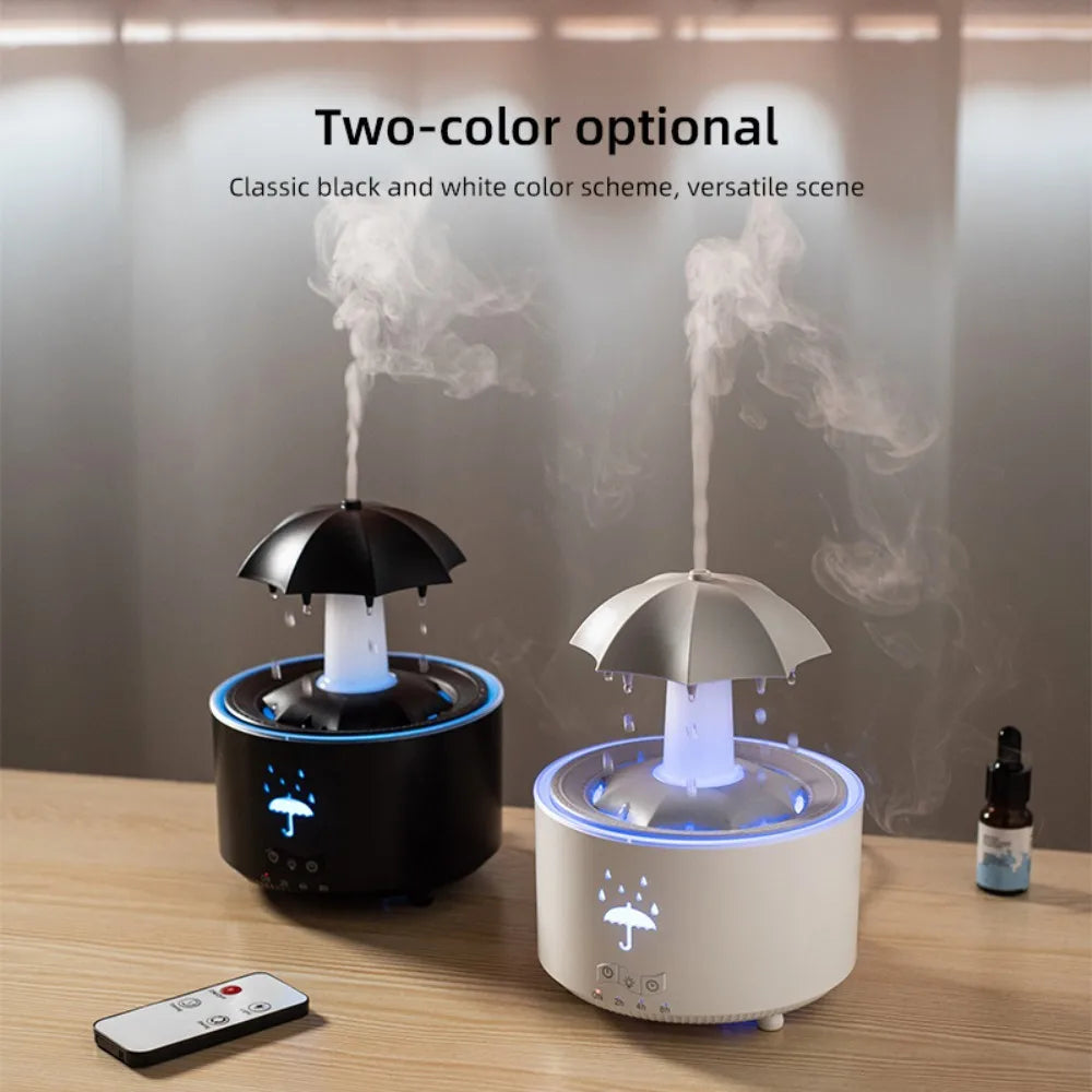 Remote-Controlled Aroma Diffuser Humidifier with RGB Night Light – UFO, Raindrop & Christmas Tree Designs for Home & Office