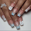 24-Pack Christmas Green Snowflake Press-On Nails with Rhinestones – Holiday False Nail Set for Women