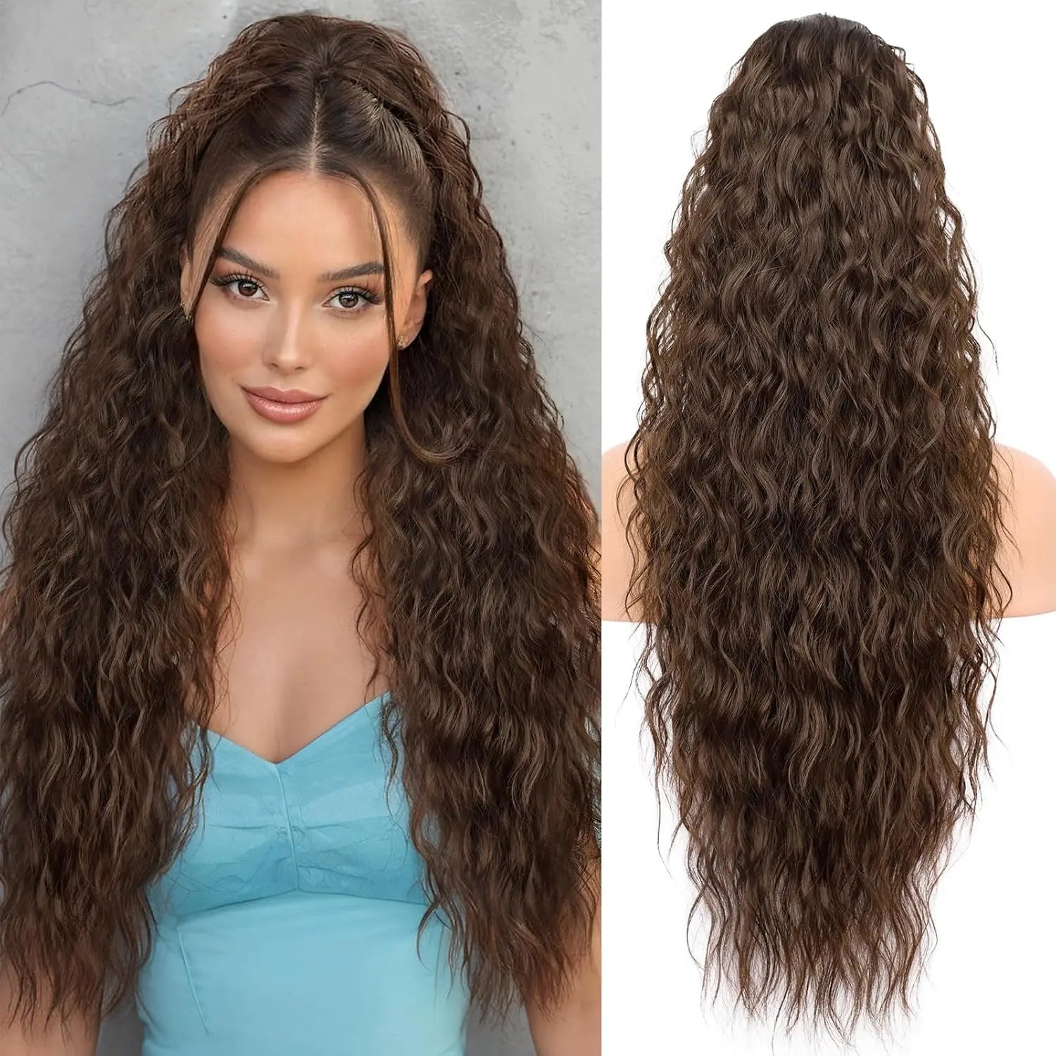 30-Inch Drawstring Curly Ponytail Extension – Long Wavy Synthetic Hairpiece for Women