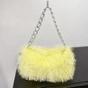Faux Fur Shoulder Bag for Women – Plush Square Chain Underarm Clutch Evening Handbag
