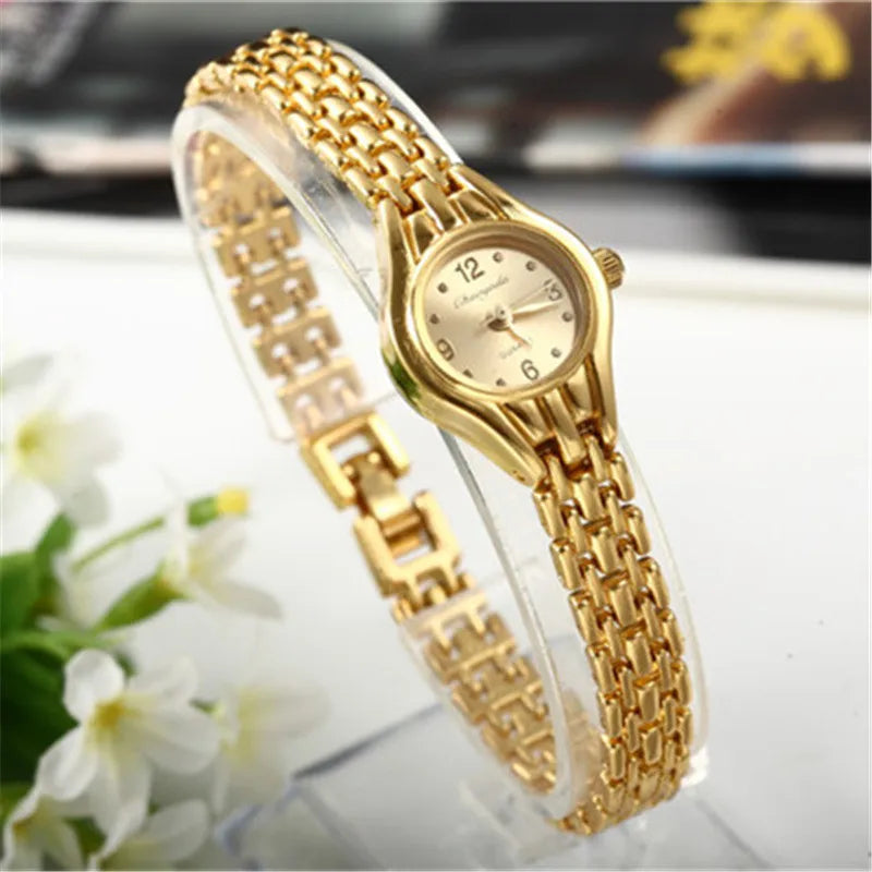 Gold Bracelet Women's Watch Small Dial Stainless Steel Luxury Quartz Wristwatch Elegant Gift