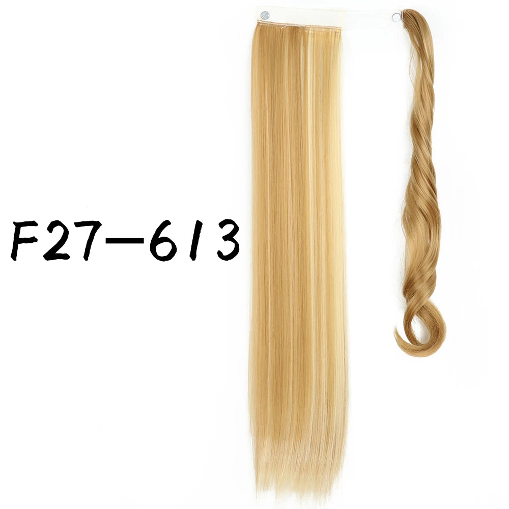 Wrap-Around Clip-In Ponytail Hair Extension 22-34 in (56-86 cm) Long Straight Heat-Resistant Synthetic Blonde Brown