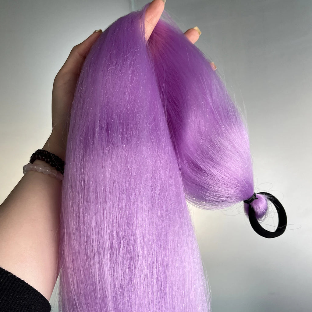 Purple Synthetic Ponytail Extension with Elastic Band – Long Straight Yaki Hairpiece for Braids & DIY Styles