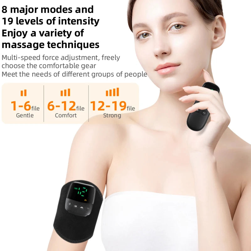 TENS Pulse Heated Vibration Massager Belt – Portable Remote Electric Trainer for Hands, Wrists, Arms, Calves & Thighs