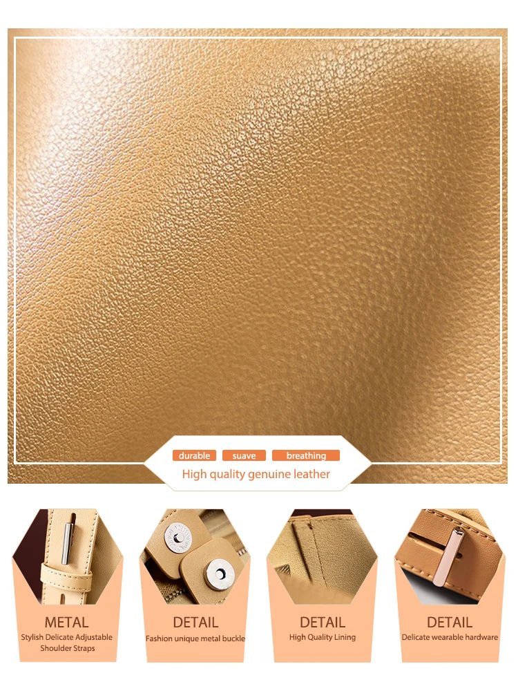 Zency Two-Layer Split Leather Large Bucket Shopper Shoulder Tote Bag – Commuter Handbag for Women