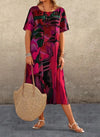 Plus Size Summer Casual Short Sleeve Printed Round Neck Loose Dress